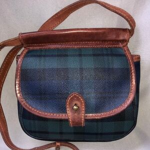 Vintage Ralph Lauren Blue, Green, and Brown Plaid Leather Shoulder Bag